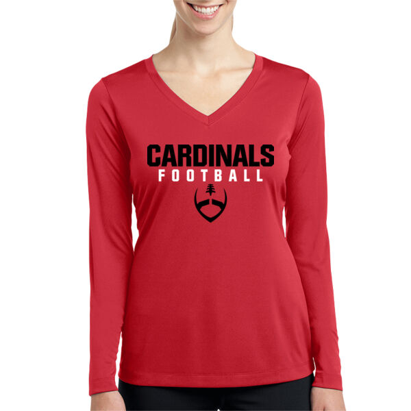 Mt. Pleasant 2025 Football - Red Ladies Long Sleeve PosiCharge Competitor V Neck Tee Thumbnail