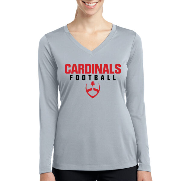 Mt. Pleasant 2025 Football - Grey Ladies Long Sleeve PosiCharge Competitor V Neck Tee Thumbnail